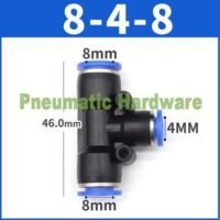 Pneumatic Fitting Nepel Tee Reducer Connector T Selang 8mm ke 4mm KG51 untuk aplikasi otomasi industri PNEUMATIC, FITTING, NEPEL