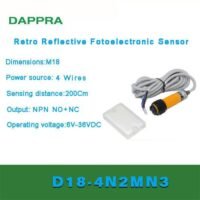M18 2m DC NPN NO NC 4 Wire retro reflective photoelectric sensor OD36 untuk aplikasi otomasi industri M18, DC, NPN