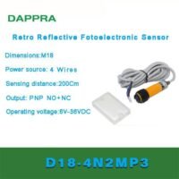 M18 2m DC PNP NO NC 4 Wire retro reflective photoelectric sensor OD37 untuk aplikasi otomasi industri M18, DC, PNP