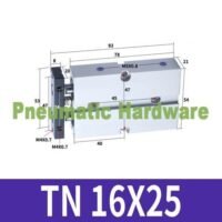 TN16*25 Tn16x25 16mm Bore 25mm Pneumatic Twin Rod Air Cylinder KP12 untuk aplikasi otomasi industri TN16, TN16X25, BORE