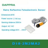 M18 2m 200CM AC NC 2 Wire retro reflective photoelectric sensor OD39 untuk aplikasi otomasi industri M18, AC, NC