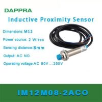 M12 8mm NO AC 2 Wire 90V Ke 250V Inductive Proximity Sensor OD42 untuk aplikasi otomasi industri M12, NO, AC