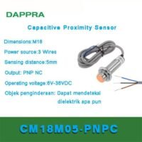 M18 5MM PNP NC DC 10V Ke 36V Capacitive Proximity Sensor OC82 untuk aplikasi otomasi industri M18, PNP, NC