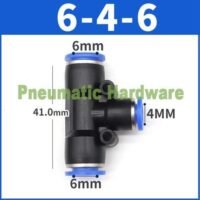Pneumatic Fitting Nepel Tee Reducer Connector T Selang 6mm ke 4mm KG50 untuk aplikasi otomasi industri PNEUMATIC, FITTING, NEPEL