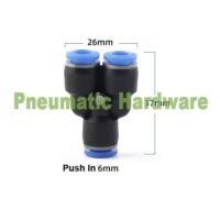 Fitting pneumatic Connector Y type Union selang 6 mm Push In KC20 untuk aplikasi otomasi industri FITTING, PNEUMATIC, CONNECTOR