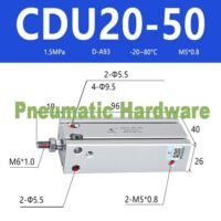 CDU20-50 CDU20 50 20mm Bore Pneumatic Multi-Mount Cylinder KN22 untuk aplikasi otomasi industri CDU20, CDU20, BORE