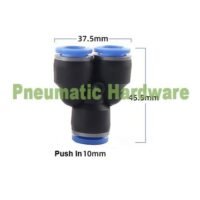 Fitting pneumatic Connector Y type Union selang 10 mm Push In KC24 untuk aplikasi otomasi industri FITTING, PNEUMATIC, CONNECTOR