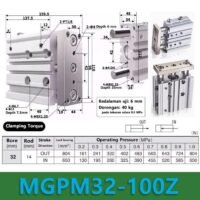 MGPM32 - 100Z 32mm bore 100mm stroke Compact Guide Cylinder KO93 untuk aplikasi otomasi industri MGPM32, BORE, STROKE