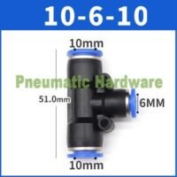 Pneumatic Fitting Tee Reducer Connector T Selang 10mm ke 6mm KG53 untuk aplikasi otomasi industri PNEUMATIC, FITTING, TEE