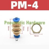 4 mm Pneumatic Fitting Push to Connect Bulkhead Union Push In 4mm KG35 untuk aplikasi otomasi industri MM, PNEUMATIC, FITTING