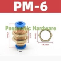 6 mm Pneumatic Fitting Push to Connect Bulkhead Union Push In 6mm KG36 untuk aplikasi otomasi industri MM, PNEUMATIC, FITTING