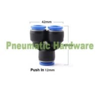 Fitting pneumatic Connector Y type Union selang 12 mm Push In KC25 untuk aplikasi otomasi industri FITTING, PNEUMATIC, CONNECTOR