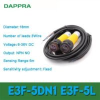 M18 5m E3F-5DN1 E3F-5L NPN NO through beam photoelectric sensor OA65 untuk aplikasi otomasi industri M18, E3F, E3F