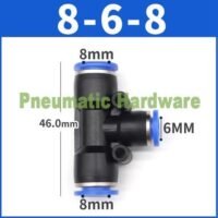 Pneumatic Fitting Nepel Tee Reducer Connector T Selang 8mm ke 6mm KG52 untuk aplikasi otomasi industri PNEUMATIC, FITTING, NEPEL