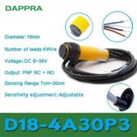 D18-4A30P3 M18 30CM DC 4Wire PNP NC NO Photoelectric Sensor OA16 untuk aplikasi otomasi industri D18, M18, DC