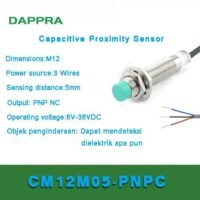 M12 5MM PNP NC DC 10V Ke 36V Capacitive Proximity Sensor OC86 untuk aplikasi otomasi industri M12, PNP, NC