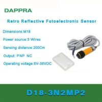 M18 2m DC PNP NC retro reflective cylinder photoelectric sensor OD35 untuk aplikasi otomasi industri M18, DC, PNP