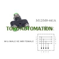 M12 4 PIN Male ke 2 M8 4 Pin Female Waterproof Y Type Connector Splitter M12x2M8-441A M12*2M8-441A SX69 untuk aplikasi otomasi industri M12, PIN, MALE