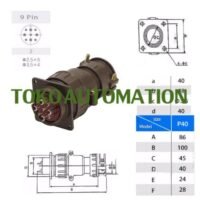 P40 P40K2Q 40mm 9Pin 500V 25A 9 Pin 9 Core Aviation Circular Connector SX62 untuk aplikasi otomasi industri