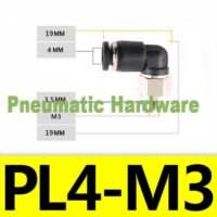 Fitting Elbow Pneumatic Connector Drat M3 Selang 4MM L connector KF86 untuk aplikasi otomasi industri