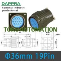 36mm 19 pin Core Plug Metal Electric Circular Aviation Connector SU97 untuk aplikasi otomasi industri