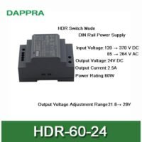 HDR-60-24 HDR 60 24 24V 2.5A HDR Switch DIN Rail Power Supply SD95 untuk aplikasi otomasi industri
