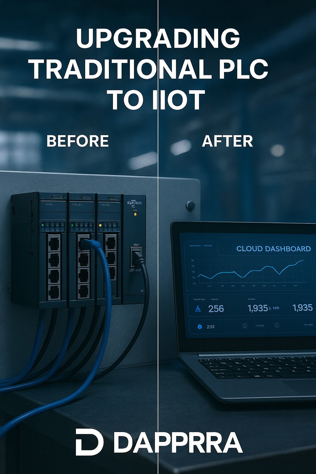 Industrial IoT upgrade diagram showing PLC, gateway, and cloud platform communication.