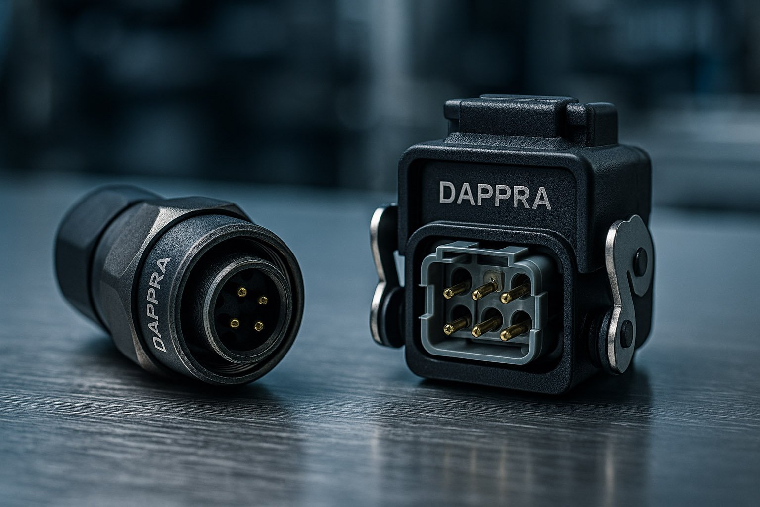 Comparison of circular and rectangular industrial connectors used in automation systems.