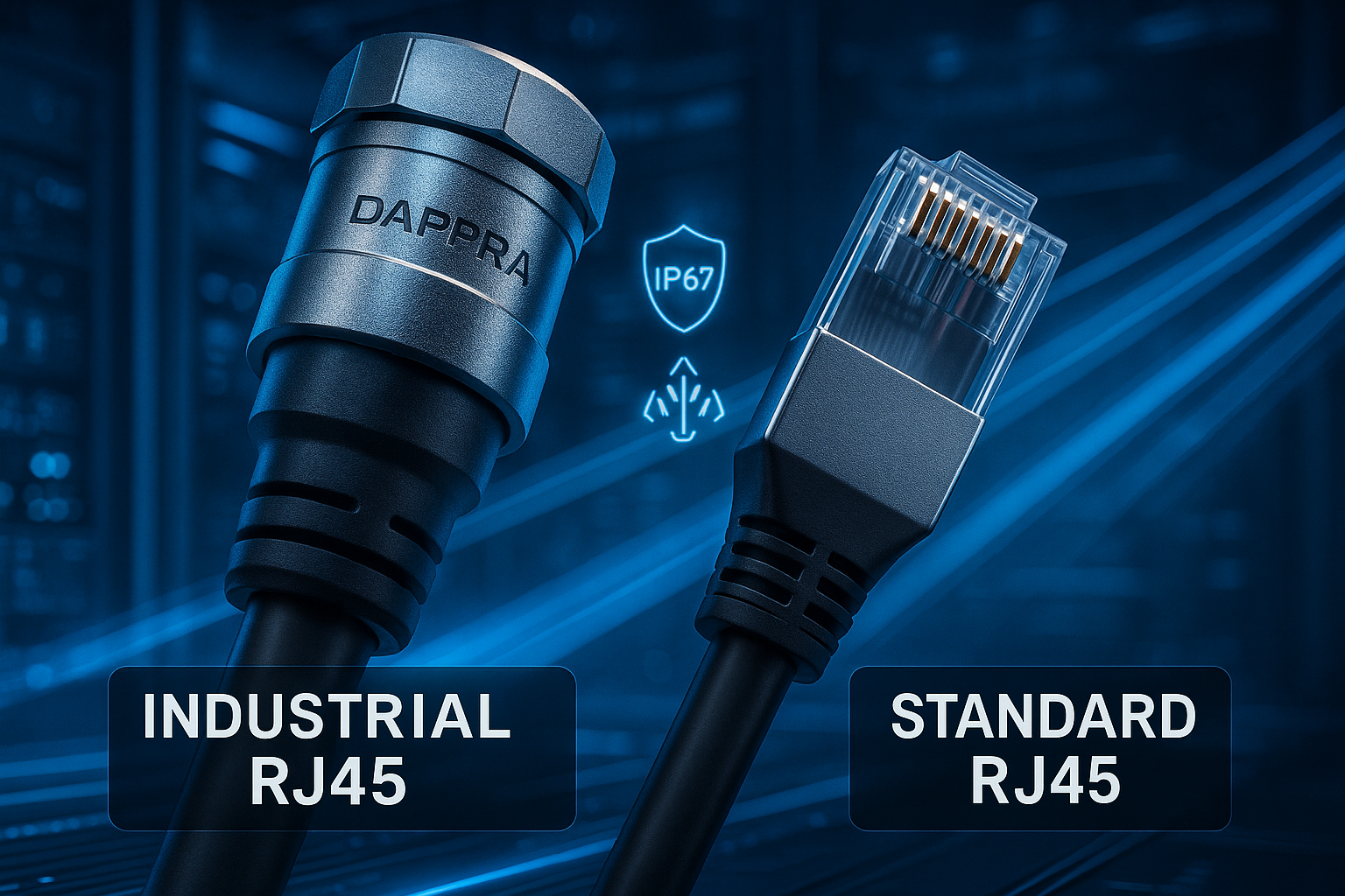 Perbandingan konektor RJ45 industri dan RJ45 standar pada aplikasi pabrik