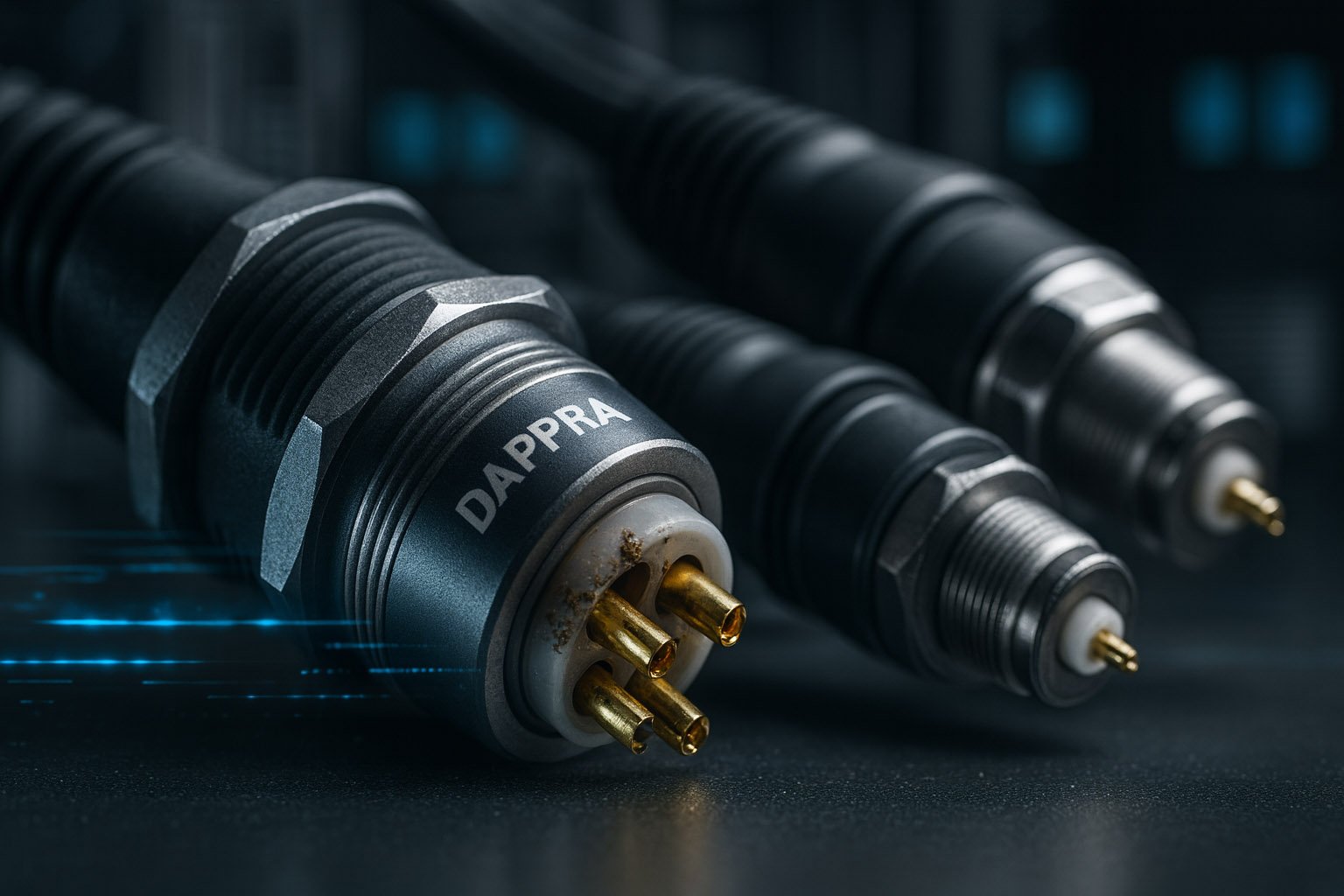 Gambar kerusakan konektor industri seperti konektor longgar, pin teroksidasi, dan gangguan sinyal akibat EMI.