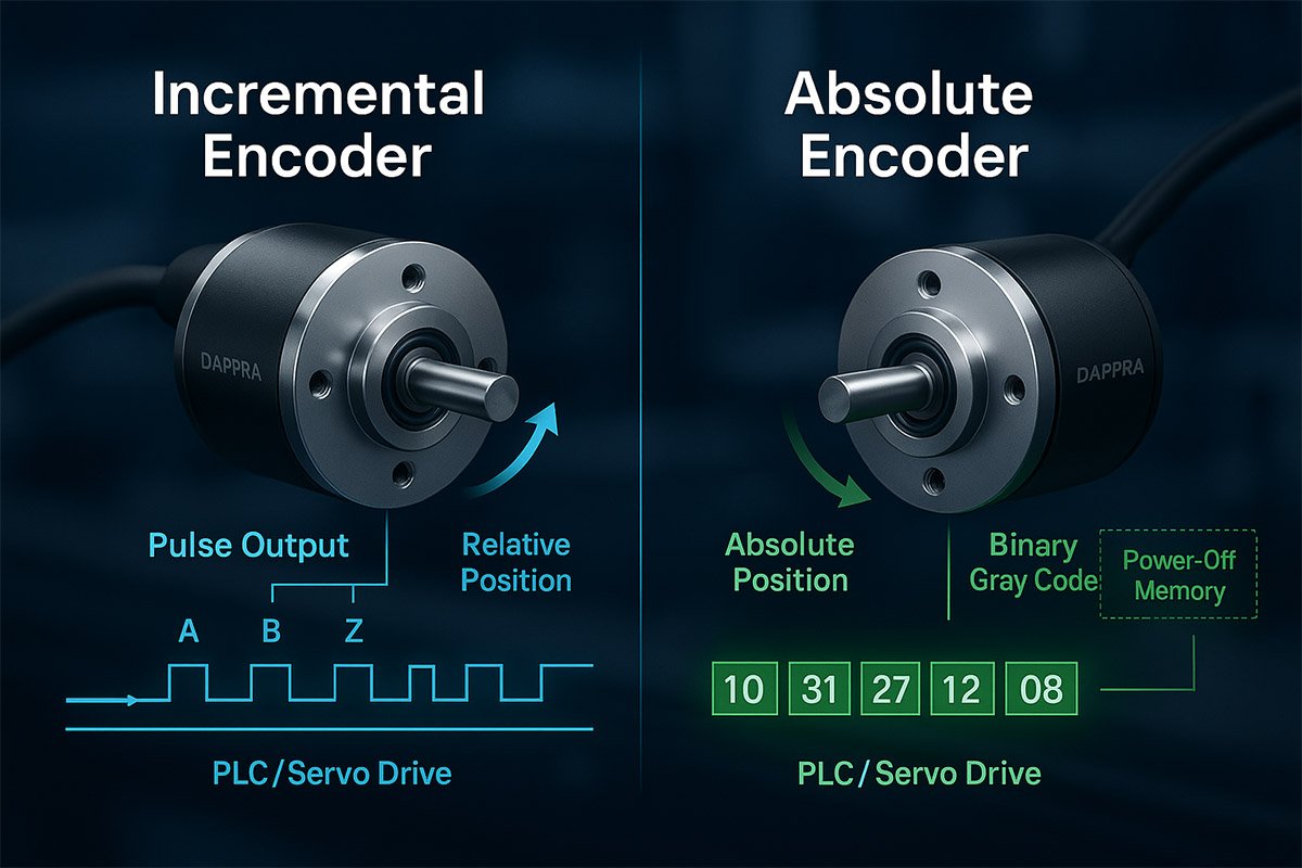 Diagram kerja encoder industri incremental dan absolute pada sistem motion control
