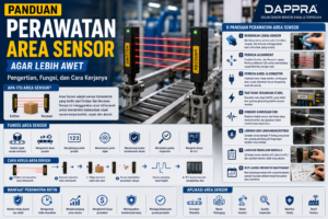 Panduan perawatan Area Sensor pada sistem otomasi industri dengan membersihkan lensa, memeriksa alignment, kabel, dan catu daya agar sensor tetap akurat dan tahan lama.