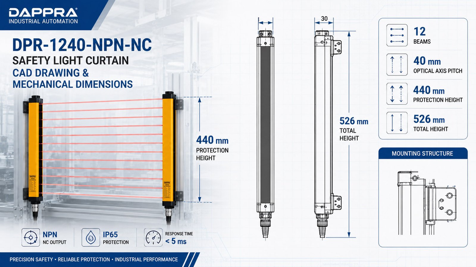 DAPPRA DPR-1240-NPN-NC CAD drawing and mechanical dimensions