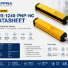 DAPPRA DPR-1240-PNP-NC datasheet feature image showing DPR Series industrial area sensor with 12 beam through beam detection, 40mm pitch and PNP NC output
