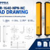 DAPPRA DPR-1640-NPN-NC CAD drawing showing industrial area sensor mechanical dimensions, protection height and mounting dimensions