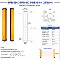 DAPPRA DPR-1640-NPN-NC dimension drawing showing 600mm protection height 686mm total height and 29x30mm housing size