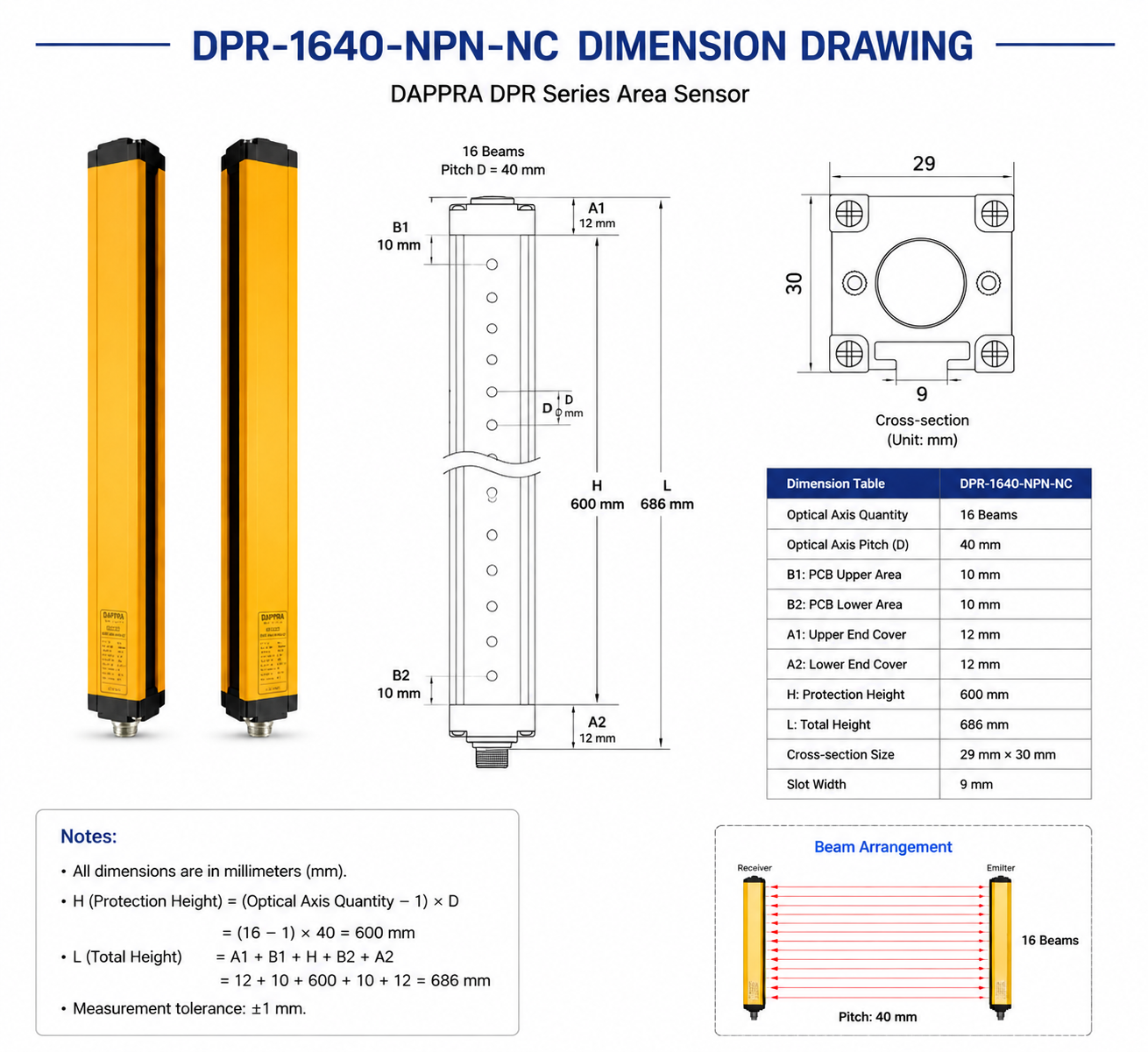 DAPPRA DPR-1640-NPN-NC Dimension Drawing