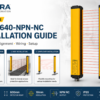 DAPPRA DPR-1640-NPN-NC installation guide showing industrial area sensor mounting methods, emitter receiver alignment and wiring setup