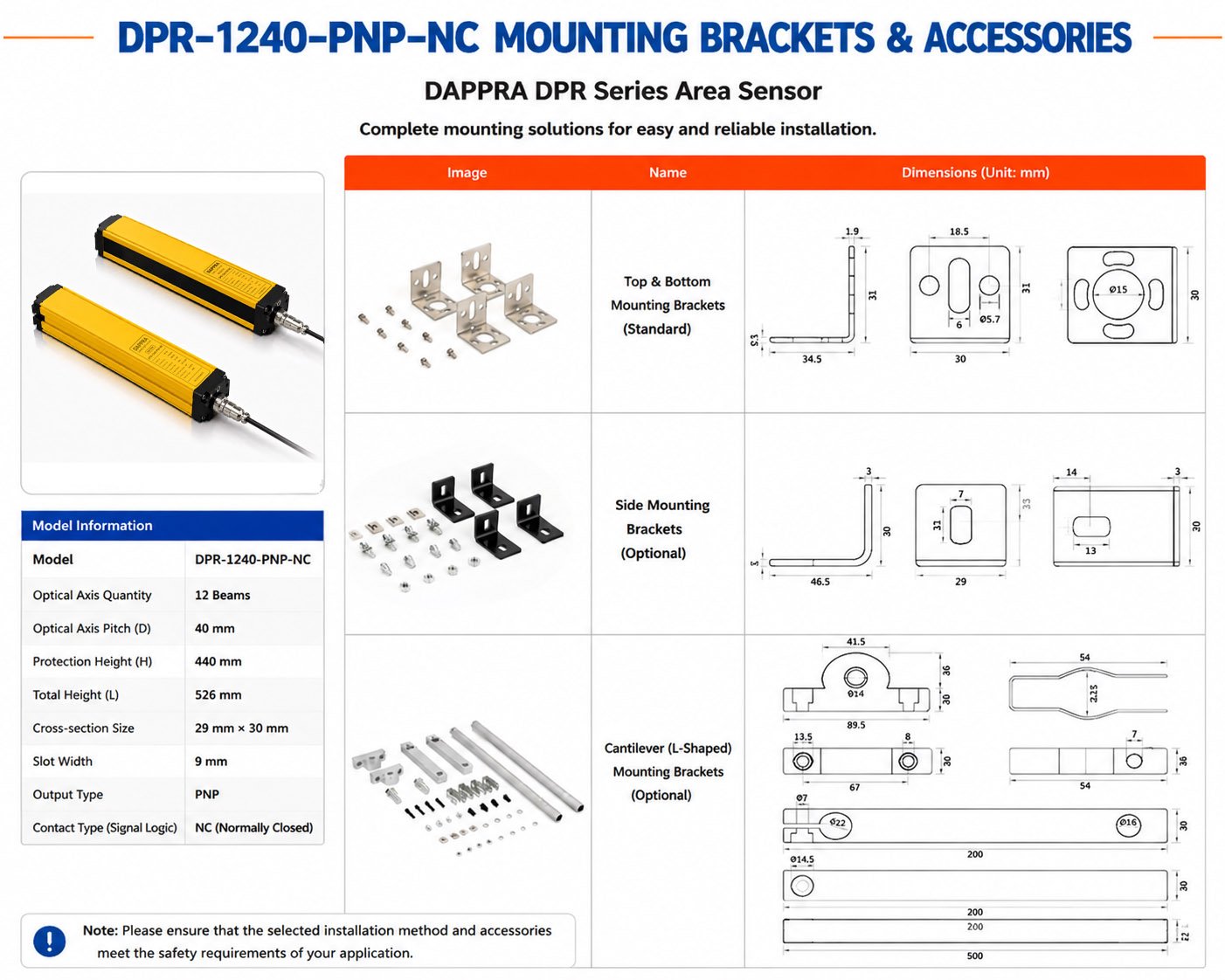 DPR-1240-PNP-NC Mounting Brackets and Accessories