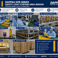 DAPPRA DPR Series safety light curtain manufacturing and quality inspection process for industrial automation sensors