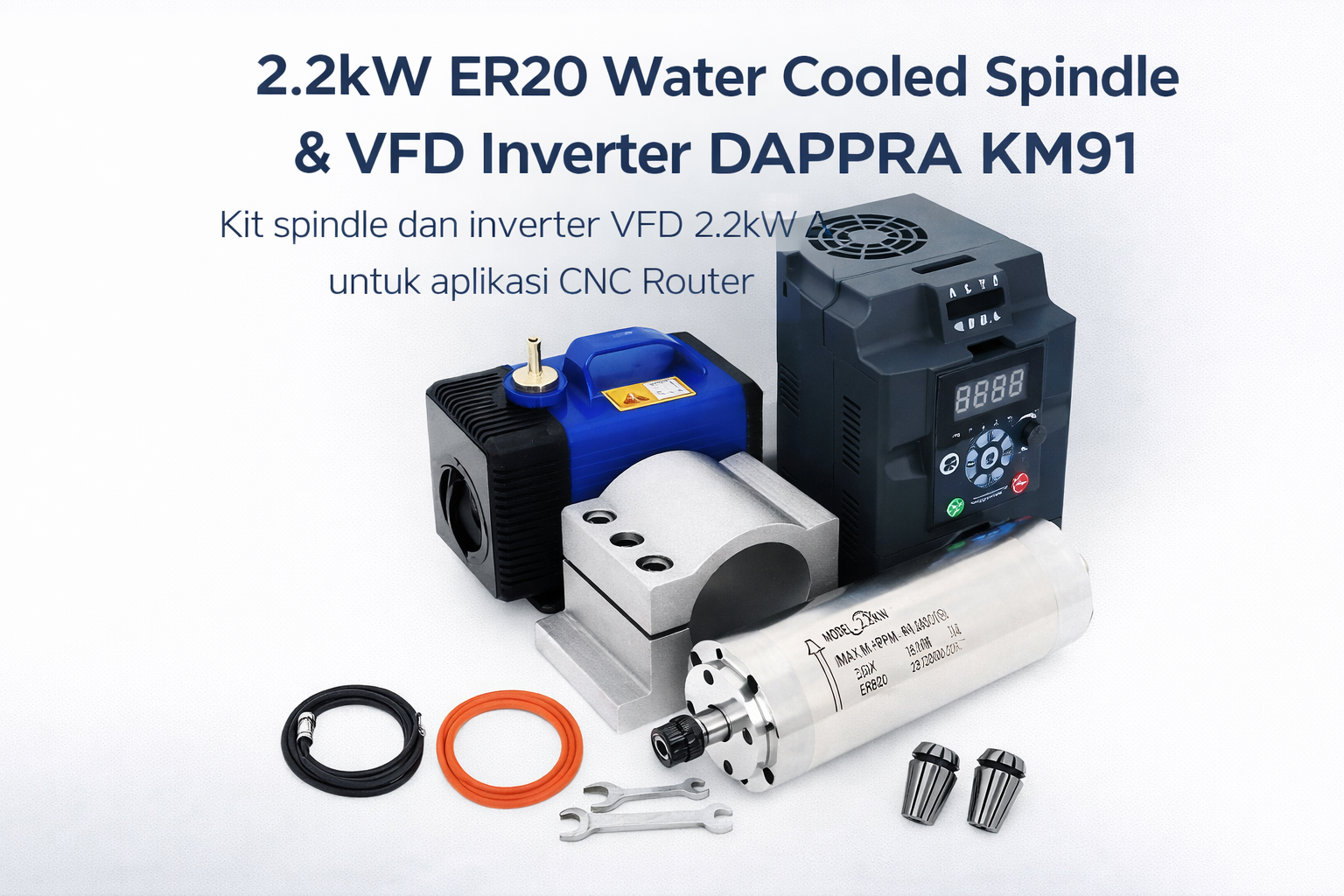 2.2kW ER20 water cooled spindle dan VFD inverter DAPPRA KM91