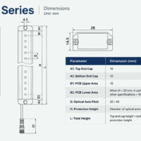DPB Series safety light curtain and industrial area sensor dimensions