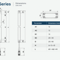 DPC Series safety light curtain and industrial area sensor dimensions