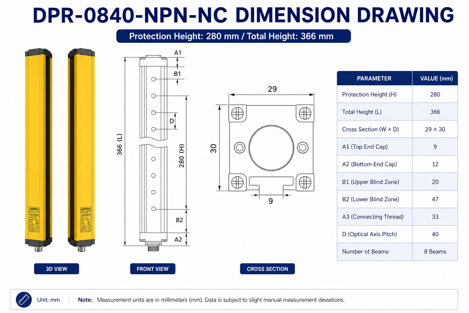 DPR-0840-NPN-NC Dimension Drawing