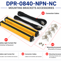 DPR-0840-NPN-NC standard package including emitter receiver cables mounting brackets and installation accessories