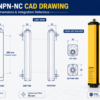 DPR-1040-NPN-NC CAD Drawing showing front, side and cross-section views with mechanical dimensions