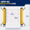 DPR-1040-NPN-NC Dimension and Installation Guide showing emitter receiver alignment, 40 mm optical axis pitch and 360 mm protection height