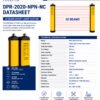 DPR-2020-NPN-NC datasheet showing 20 beam safety light curtain specifications, protection height, resolution and NPN NC output