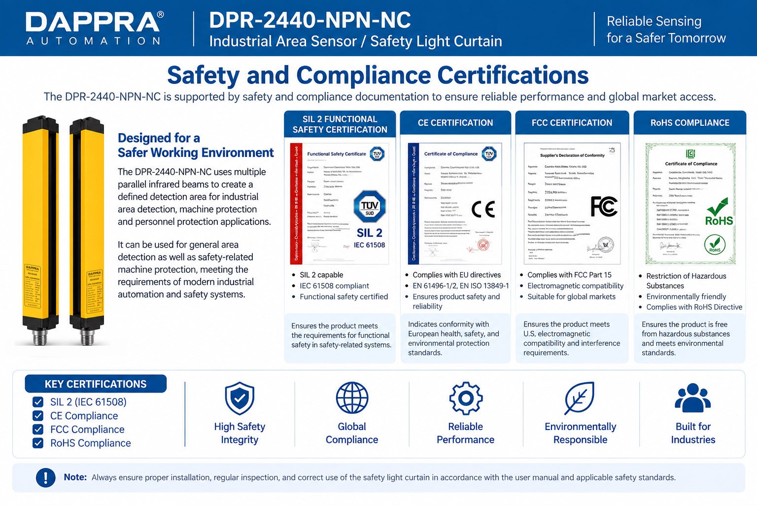 Safety and Compliance Certifications for the DAPPRA DPR-2440-NPN-NC