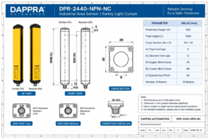 DAPPRA DPR-2440-NPN-NC Industrial Area Sensor mechanical dimensions CAD drawing with 920 mm protection height and 1006 mm total height
